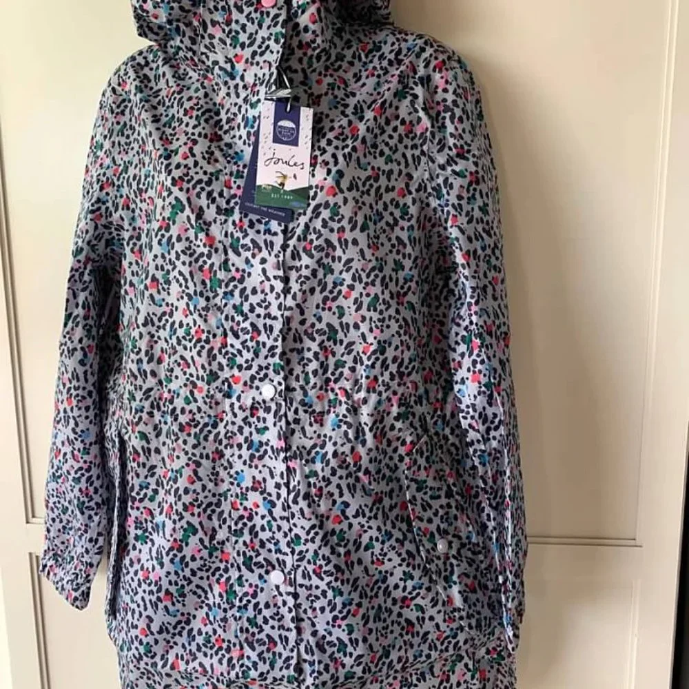 Joules Go Lightly Silver Multi Rain Jacket-NWT- SZ 8,10,12 - Picture 3 of 5